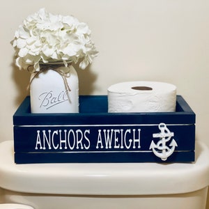 Nautical Anchor Toilet Paper Holder - Coastal Bathroom Storage Box for US Navy Boater Gift