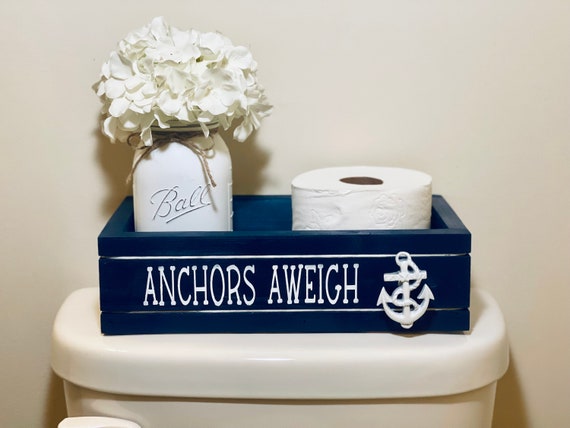 Anchor Decor, Boater Gift, US Navy Decor, Coastal Bathroom, Nautical Decor, Anchors Aweigh, Bathroom Storage, Wood Toilet Box, TP Holder