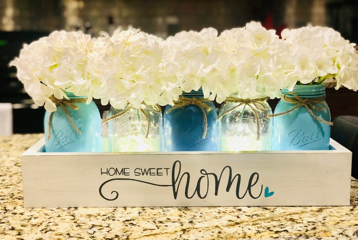 Mason Jar With Lights Centerpiece for Dining Table Lighted Etsy