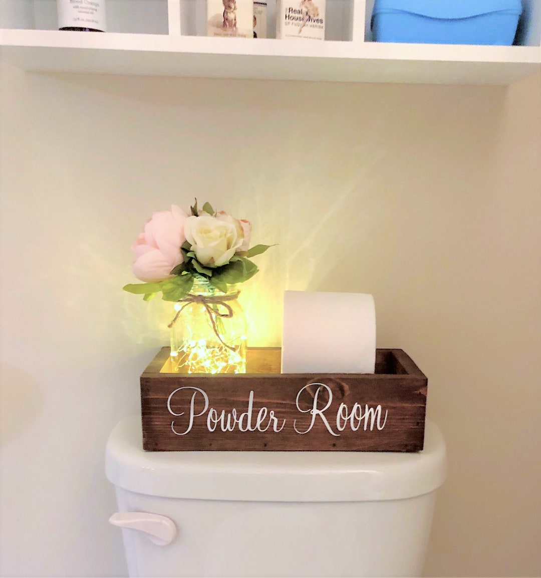 Powder Room Storage, Wood Toilet Box, Vintage Bathroom Storage Tray ...