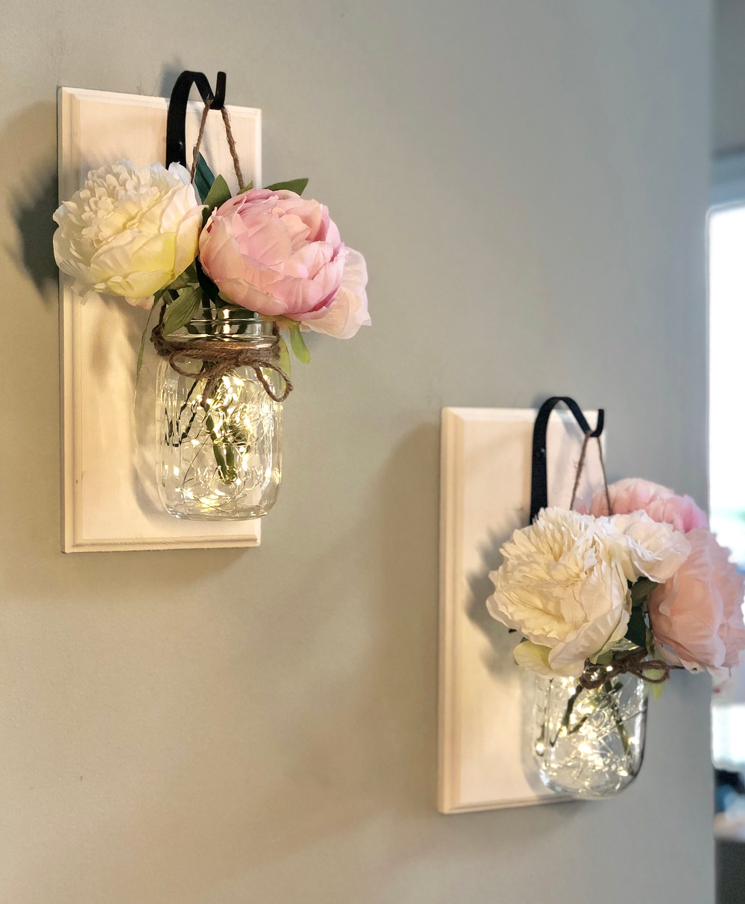 Mason Jar Sconce with Light Mason Jar Wall Decor Rustic Wall Etsy