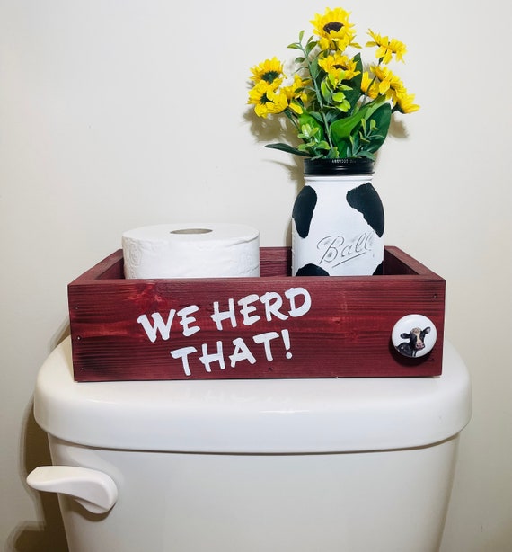 Farmhouse Bathroom Decor, Cow Bathroom Decor, We Herd That, Wood Toilet Paper Holder Box, Funny Bathroom Humor, Kid's Funny Bath Organizer