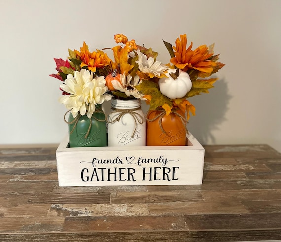 Rustic Fall Mason Jars for Friendsgiving Centerpiece and Coffee Table and Mantle Decor