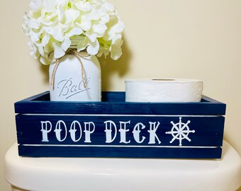 Nautical Toilet Paper Holder: Navy Bathroom Decor, Funny Poop Deck Box