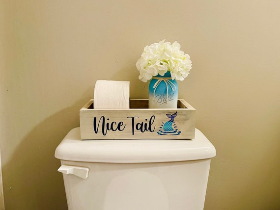 Coastal Mermaid Driftwood Bath Tray and Toilet Paper Holder for Girls Bathroom Decor
