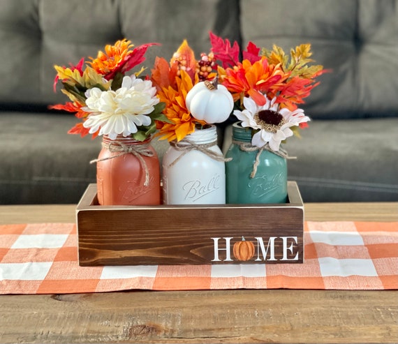Rustic Fall Mason Jars for Thanksgiving Centerpiece and Entryway Decor