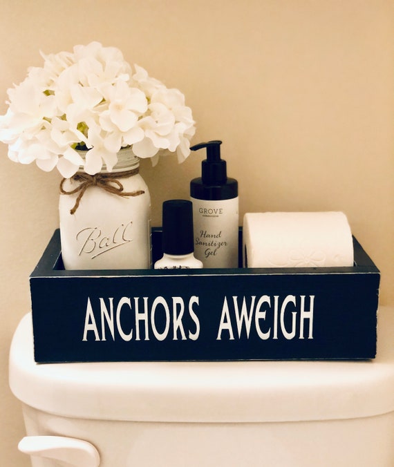 Nautical Bathroom Catchall Box: Anchor-Themed Toilet Paper Storage Topper for Coastal Decor