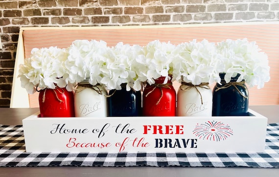 Fourth Of July Decor, Patriotic Decor, 4th Of July Decor, Patriotic Centerpiece, Americana Decor, Mason Jar Decor, Independence Day Decor