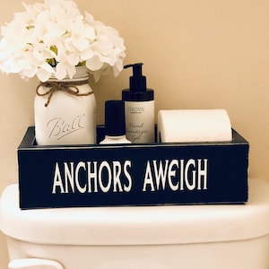 Nautical Bathroom Decor Box: Navy Blue Toilet Paper Holder