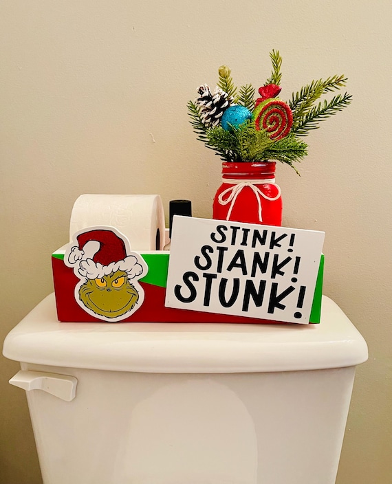 Funny Bathroom Toilet Paper Organizer, Grinch Decor, Christmas Decor, Stink Stank Stunk, Christmas Gift, Holiday Home Decor, Kid's Bath Fun