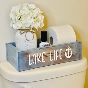 Rustic Lakehouse Toilet Paper Storage Box: Coastal Cabin Decor