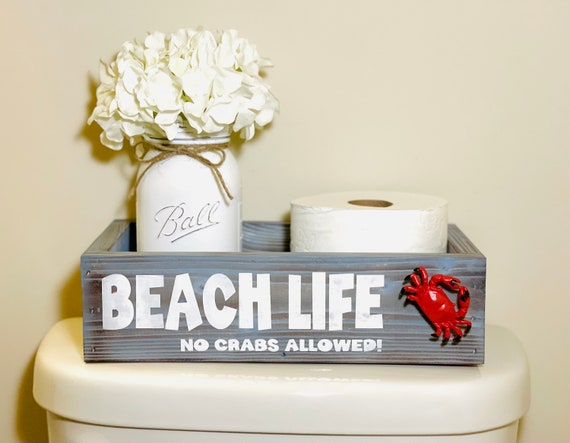 Beach Life Decor, Crab Decor, Nautical Bathroom Storage Box, Beach House Decor, Driftwood Box, Coastal Bathroom Storage, Toilet Paper Holder