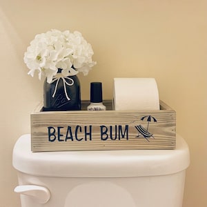 Beach-Themed Toilet Tank Topper: Driftwood Organizer for Coastal Bathrooms, Paper Storage & Toiletry Catchall