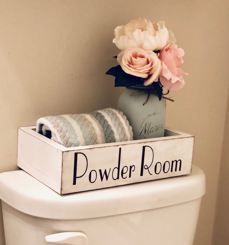 Wood Toilet Tank Box Powder Room Storage Pretty Bathroom Etsy