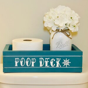 Coastal Nautical Bathroom Decor: Wooden Toilet Paper Holder Box for Beach-Themed Poop Deck Storage
