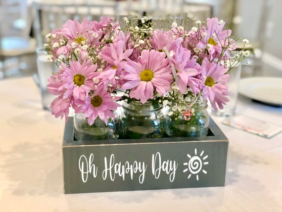 Farmhouse Flower Vase, Bridal Shower Decor, Fresh Herb Planter Centerpiece, Wedding Mason Jar Box