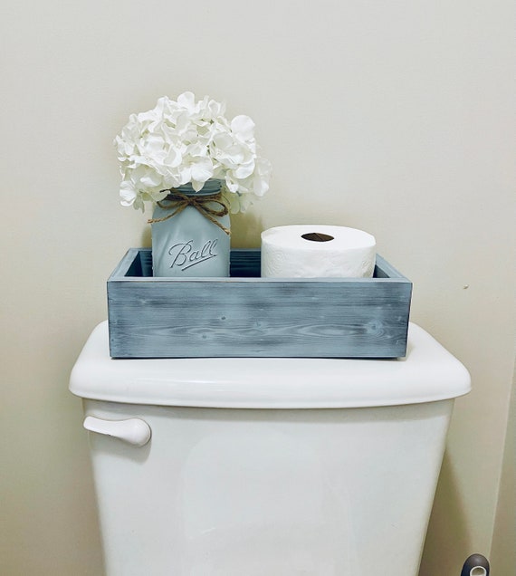 2 Pack Gray Bathroom Decor Box Toilet Tank Basket Topper - Wood