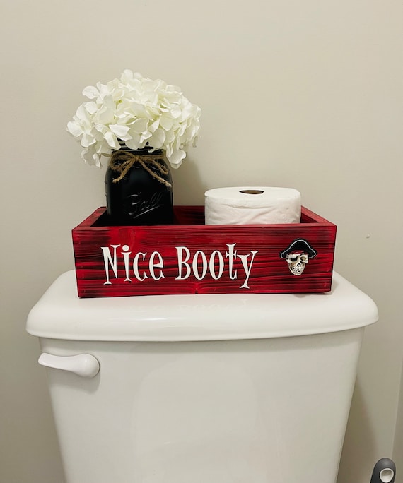 Pirate-Themed Wooden Bathroom Storage Tray: Nice Booty Toilet Paper Holder for Kids & Adults