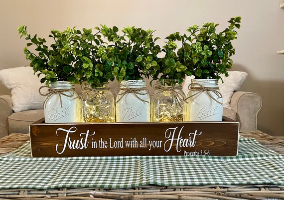 Farmhouse Christian Home Decor, Trust in the Lord With All Your Heart, Proverbs 3:5-6, Proverbs, Bible Verses, Centerpiece, Bible Verse Sign
