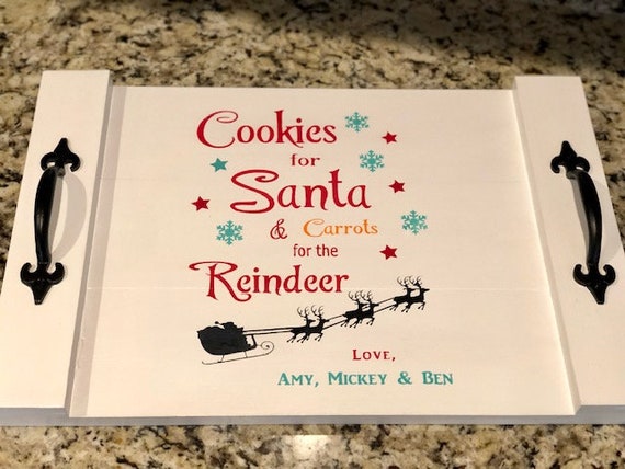 Personalized Santa Milk & Cookies Wooden Serving Tray Christmas Eve Holiday Decor Gift