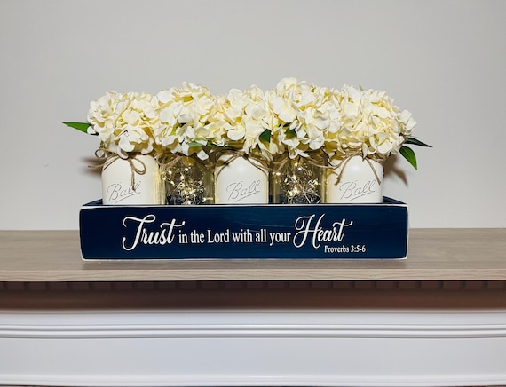 Proverbs Bible Study Mason Jar Centerpiece, Church Office Decor, Trust in the Lord, Scripture Sign