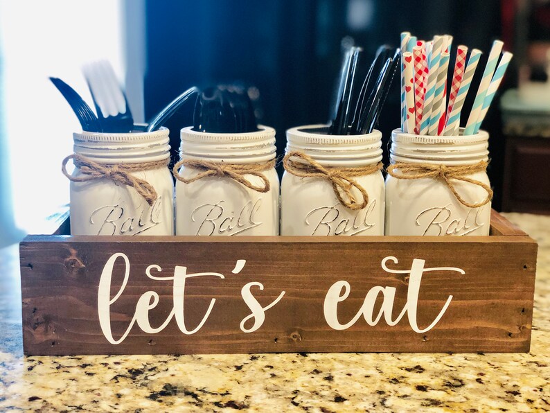 Personalized Mason Jar Utensil Holder Fun Party Decor Etsy