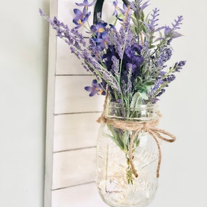 Rustic Hanging Mason Jar Lantern with Shiplap and Lavender for Farmhouse Decor