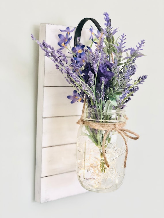 Rustic Hanging Mason Jar Lantern with Shiplap and Lavender for Farmhouse Decor