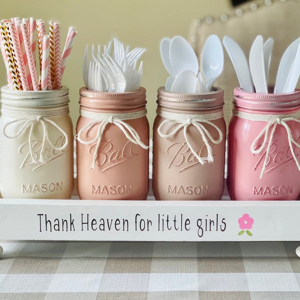 Porte-ustensiles décoratif pour baby shower pour chambre d'enfant, table de fête ou cadeaux, Dieu merci pour les petites filles