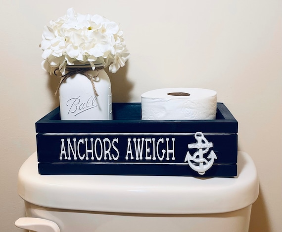 Coastal Bathroom Decor, Nautical Decor, Anchors Aweigh Decor, Beach Decor, Nautical Bathroom Storage, Wood Toilet Box, Toilet Paper Holder