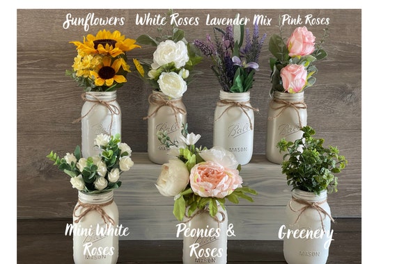 Add On Single Quart Mason Jar with Floral, Mason Jar Decor, Painted Mason Jar w/ Sunflower, Party Centerpiece, Bridal Shower Table Decor