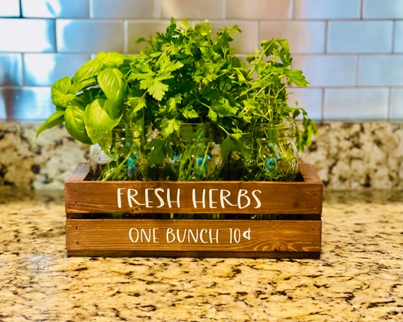 Fresh Herb Container, Wood Crate, Herb Storage Box, Planter Box, Fresh Herbs, Mason Jar Crate, Farmhouse Wood Crate, Kitchen Counter Decor