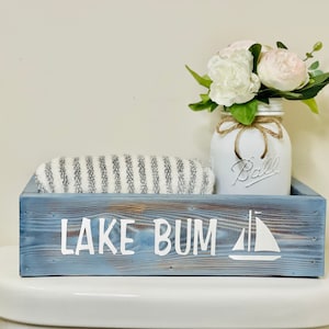 Coastal Lakehouse Bathroom Toilet Paper Storage Box - Nautical Wood Decor for Lake Bum Bath Organizer