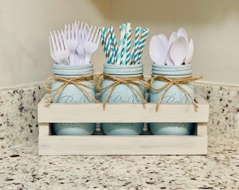 Modern Farmhouse Driftwood Utensil Crate for Beach House Decor and Party Organization