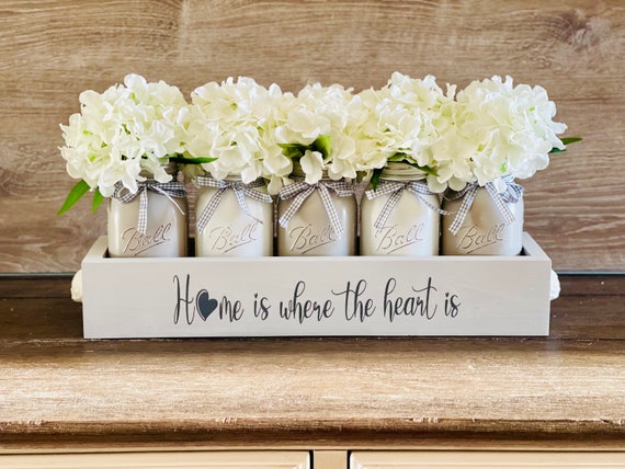 Rustic Wood Planter with Mason Jars for Dining Table or Entryway Decor, Real Estate Client Gift