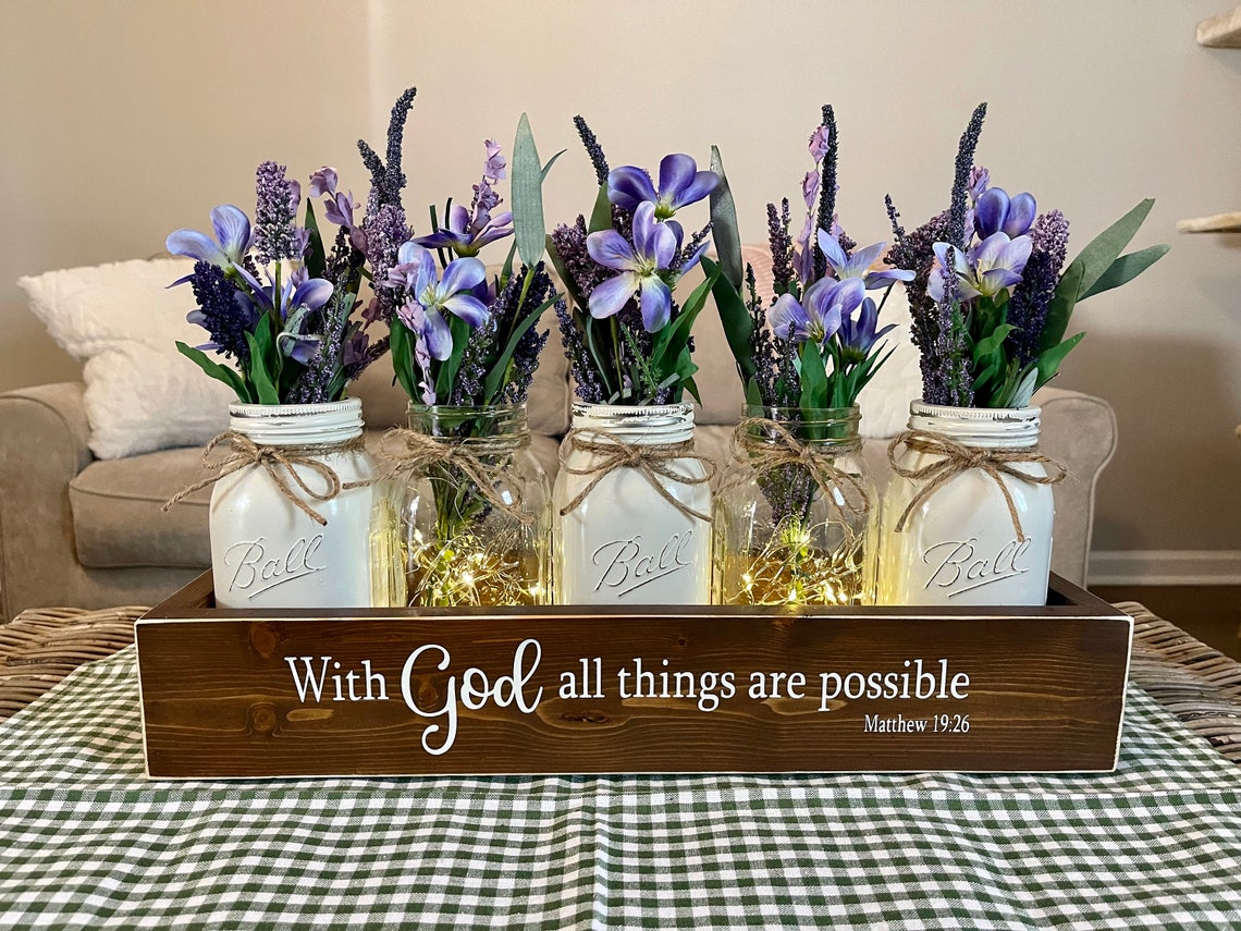 Farmhouse Mason Jar Centerpiece: Lavender & Scripture Decor, Religious ...