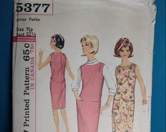 Vintage 1964 Simplicity 5377 Sewing Pattern, Junior Petites' One-Piece Dress or Jumper and Blouse, Size Junior Petite 9, Cut and Complete
