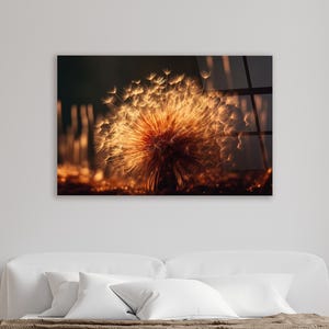 Gold Dandelion Tempered Glass Wall Art: Modern Sunny Decor