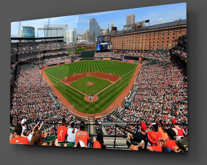 Oriole Park à Camden Yards Baseball Stadium Art mural en verre trempé Baltimore Fan de baseball cadeau sport décoration murale bureau décoration d'intérieur