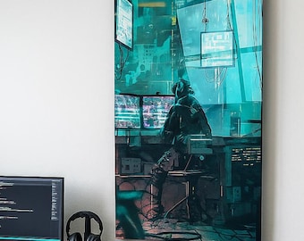 Arte de pared de vidrio templado ciberpunk: decoración futurista geek
