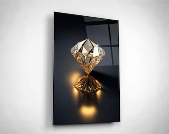 Gold Crystal Diamond Wall Art, Modern Decor, Tempered glass print, Gift Christmas, Birthday, Home Decoration, Office wall handing decor
