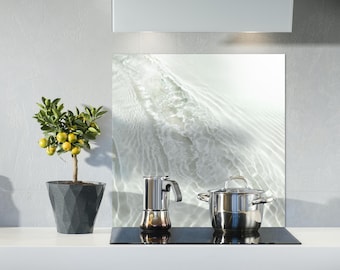 White Water Kitchen Glass Backsplash, Tempered Glass Print, Minimalism Wall Art, Custom Order, Kitchen decor, Hobs Splashback