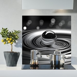 Black Drop Abstract Kitchen Glass Backsplash, Tempered Glass Print, Modern Wall Art, Custom Order, Kitchen decor, Hobs Protect, Home Decor