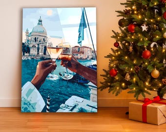 Wein & Venedig Wandkunst: Gehärtetes Glas Kunstwerk, Geschenk für Bestie, Italien Landschaft, moderne Kunst