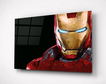 Iron Man Tempered Glass Wall Art, Geometric Avengers Print