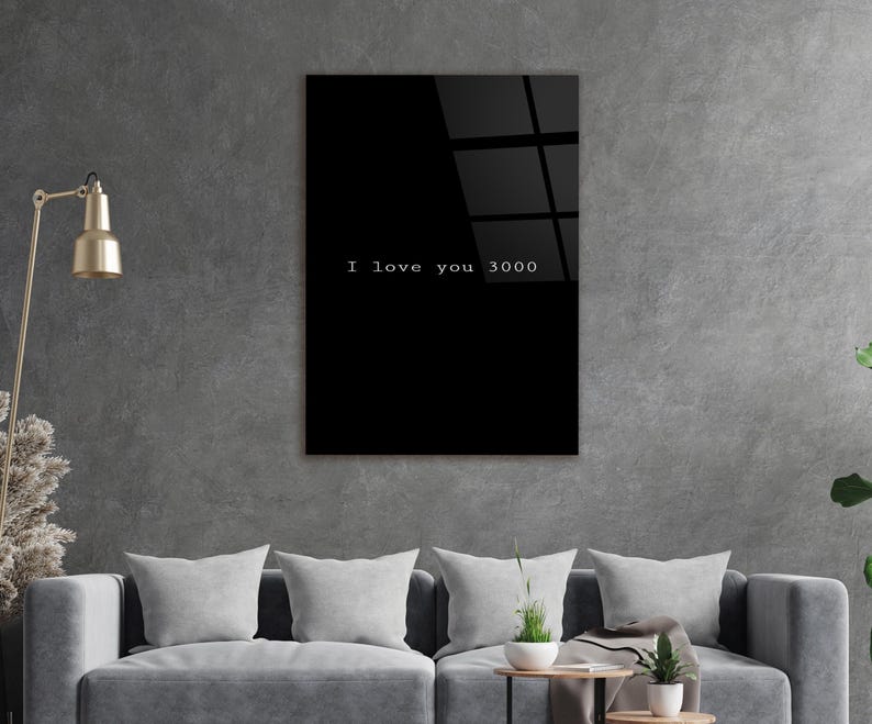 I Love You 3000 muurkunst - inspirerend citaat, print van gehard glas, Tony Stark citaat poster, romantisch cadeau, liefde citaat kunst, slaapkamerinrichting afbeelding 4