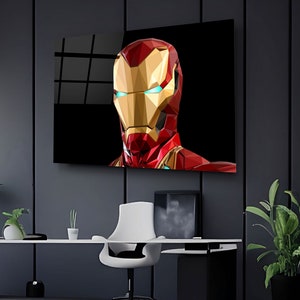 Iron Man Moderne Wandkunst, Gehärteter Glasdruck, Marvel Avengers Decor, Extra Large Poster, Geburtstagsgeschenk für Comic Fan, Glasposter Bild 3
