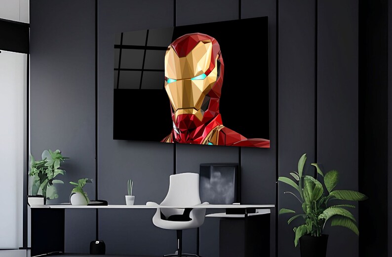 Iron Man Moderne Wandkunst, Gehärteter Glasdruck, Marvel Avengers Decor, Extra Large Poster, Geburtstagsgeschenk für Comic Fan, Glasposter Bild 3
