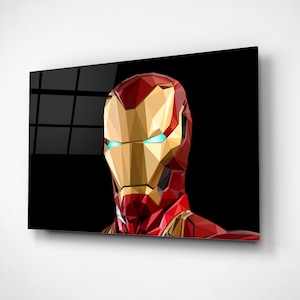 Iron Man Moderne Wandkunst, Gehärteter Glasdruck, Marvel Avengers Decor, Extra Large Poster, Geburtstagsgeschenk für Comic Fan, Glasposter Bild 1