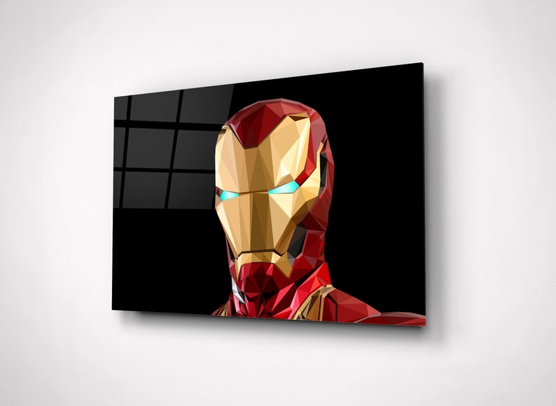 Iron Man Moderne Wandkunst, Gehärteter Glasdruck, Marvel Avengers Decor, Extra Large Poster, Geburtstagsgeschenk für Comic Fan, Glasposter Bild 1